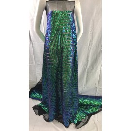 New Creations Fabric And Foam Inc Green Iridescent Geometric Sequins Embroider On A Black Mesh-Fashion-B