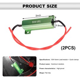 NYTKL 2PCS 50W 6Ohm LED Load Resistors, Automotive LED Turn Signal Resistor Flasher Adaptor with Wire Clips, Vehicle Replacement Resistors for Fixing Hyper Flash Warning Cancellor (Green)