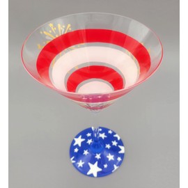 Patriotic Martini Glass - Hand Painted - Fireworks, Flag, U.S., United States - Fourth of July, Memorial Day - Cocktail