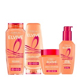 L'Oreal Paris Elvive Dream Lengths Ultimate Haircare Set – 400ml Shampoo, 300ml Conditioner, 300ml Saviour Mask & 100ml Frizz Killer Serum (4-Piece Set)