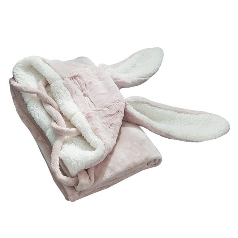 Hooded Blanket Wearable Polyester Plush Rabbit Ear Hooded Blanket Throw
