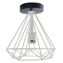 Retro Vintage Industrial Flush Mount Ceiling Light, Retro Pendant Lighting Hanging semi Flush Mount Fixture Wire Cage Lamp (White Diamond)