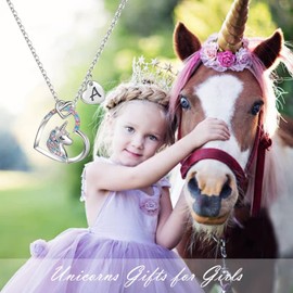 Hidepoo Unicorn Necklaces for Girls Women, S925 Sterling Silver Letter C Pendant Heart Necklace Unicorns Gifts for Girls Jewelry Initial Unicorn Jewelry Necklace Unicorn Gifts for Little Girls