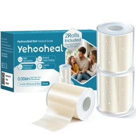 Yehooheal Medical Grade Hydrocolloid Roll with Storage Case-0.006in Optimally Thin Super Absorbent Hydrocolloid Bandages Patch Waterproof for Wound Care, Blister,Acne,16.4ft Total (2in*8.2ft,2Pack)