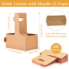 60 Pcs Disposable Cup Carrier with Handle | Assemblable Coffee Drink Holder for Delivery, Takeout | Bulk Cup Trays for Restaurants, Cafes, Food Services | 2-Cup Capacity, Lightweight & Durable