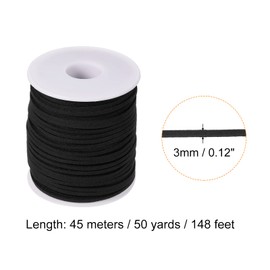 PATIKIL Flat Suede Cord Craft String Suede Twine with Roll Spool 3mm 45M Faux Leather Lace for Necklace Bracelet Jewelry DIY Craft Black