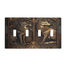 Medieval Of Two Wolves 4 Gang Decorative light switch plate Quad Toggle Wall Plate Covers Switchplate Electrical Faceplate for Bedroom Bathroom Kitchen Decor