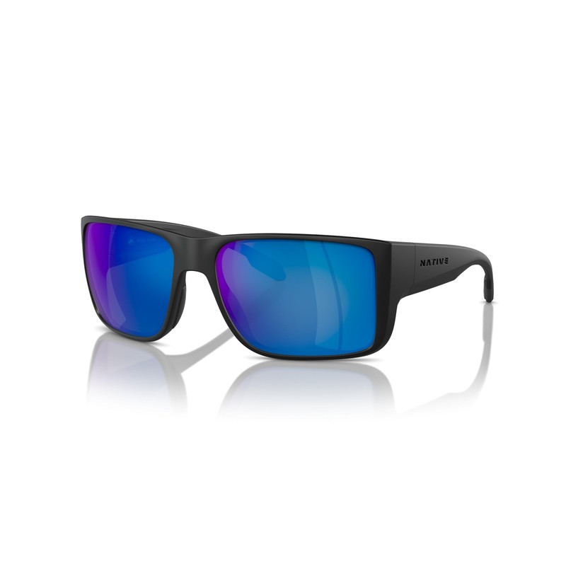 Native Eyewear Men's Badlands Rectangular Sunglasses, Matte Black/Blue Mirrored Polarized,