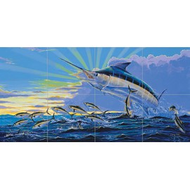Ceramic Backsplash Tile Mural Fishing Saltwater Fish Underwater Ocean Sea Kitchen/Bathroom/Shower - First Light - Carey Chen