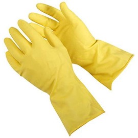 First Global Supply FGS Yellow Latex Household Gloves for Household or Industrial use - Heavy Duty Thickness, Disposable Gloves, Powder Free, Reusable (10 Pair)