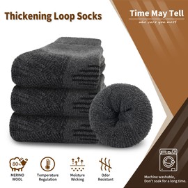 Time May Tell Mens and Womens Merino Wool Hiking Cushioning Socks For Outdoor Wool-Socks-For-Men 3 Pack (Dark gray(3 Pairs) US Size 5~9