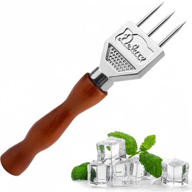DERCHIA Ice Pick, Ice Breaker, 3 Blades, Stainless Steel, Hand Operated, Shaved Ice Tool, Anti-Slip, Wooden Handlebar Tender, Restaurants, Restaurants, Bars, Cooking Accessories, Restaurants, Kitchen