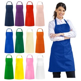 Syntus 12 Pack Bib Apron, Unisex Aprons Adjustable Waterdrop Resistant with 2 Pockets Cooking Kitchen Apron for Chef, BBQ Drawing Apron Bulk, Multi-Color