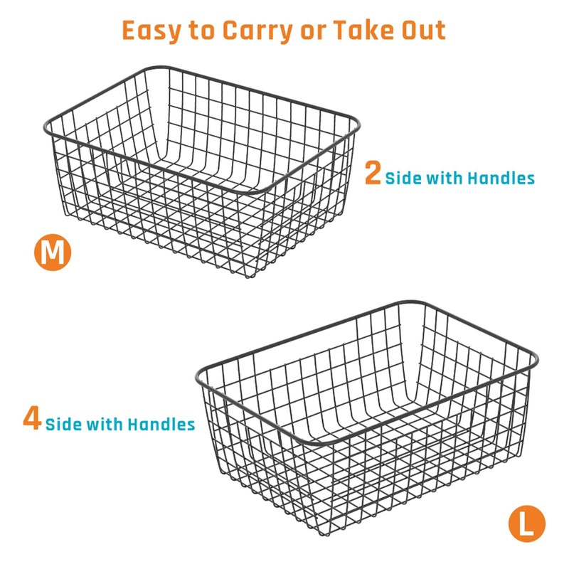 Wire Storage Baskets, iSPECLE 4 Pack Metal Wire Basket Large