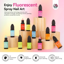 SAVILAND Airbrush Gel Nail Polish Set: No Dilution Fluorescent Nail Polish, 12 Colors Neon Nail Polish Airbrush Stencils for Nails for French Manicure DIY Nail Salon, Gifts & Party