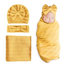 DRESHOW Newborn Receiving Blanket Toddler Warm for Girls with Matching Bow Hat and Bow Headband