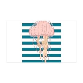 CafePress Blue White Bold Stripes Hand Drawn Jellyfish Wall 35x21 Wall Decal, Vinyl Wall Peel, Reusable Wall Cling