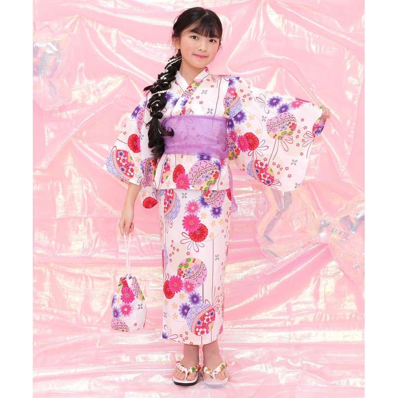 Bee saa01400 Yukata 3-Piece Set, Kids, Girls, Summer, Easy, Separate