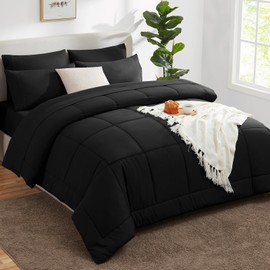 CozyLux Twin XL Size Comforter Sets - 5 Pieces Bed in a Bag Set Black, Bedding Sets Twin Extra Long with All Season Quilted Comforter, Flat Sheet, Fitted Sheet, Pillowcases, Black