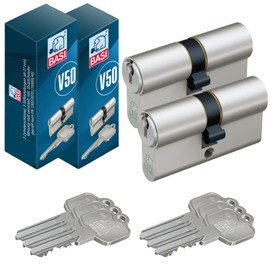 BASI Set of 2 V50 Profile Double Cylinder N+G 30/35 mm Keyed Alike with Emergency and Danger Function Door Cylinder for House Entrance Doors Entrance Doors Cylinder Lock with 3 Keys