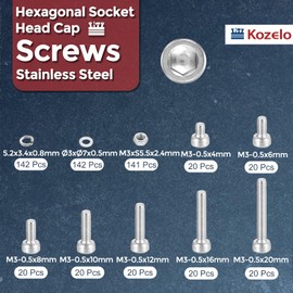 Kozelo 565pcs M3 Socket Head Cap Screws Bolts Nuts Assortment Kit - [M3x4/6/8/10/12/16/20mm] 304 Stainless Steel Allen Socket Drive for 3D Printer