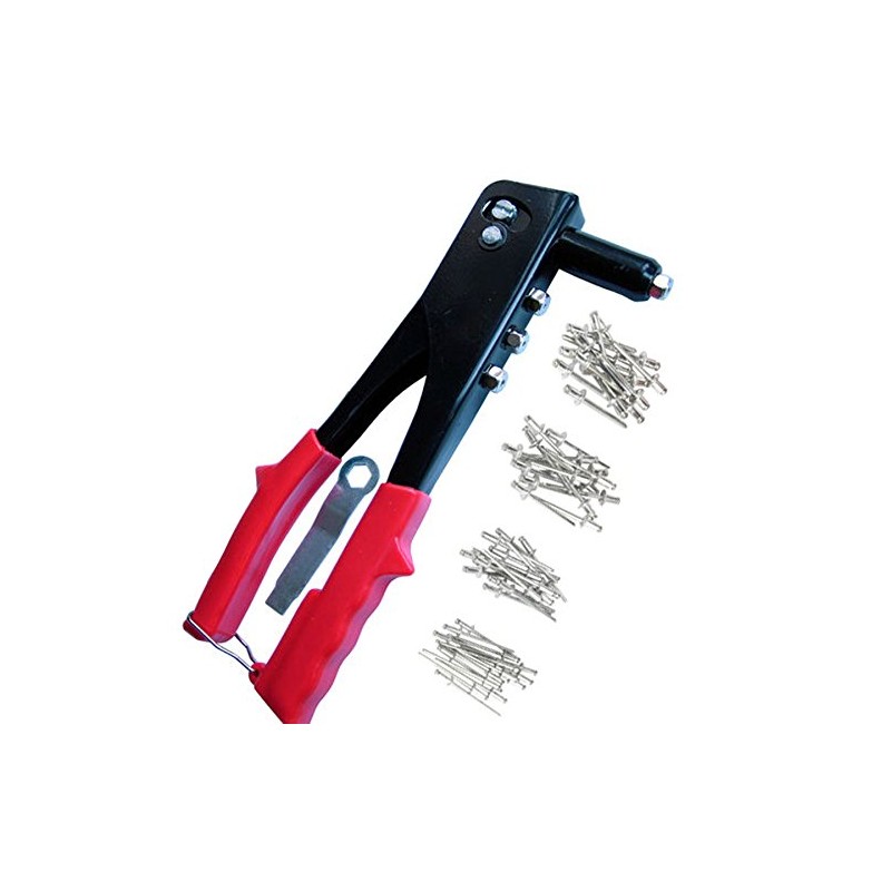 Hand Riveter Pop Rivet Gun 4 Nozzles 75 Rivets Kit