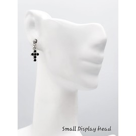 Crucifix - Tiny Cross – Black Crystal Rhinestones - 13x8mm - Silver alloy charm dangle earrings with glass crystal rhinestones - 3mm Ball Stainless Steel Posts
