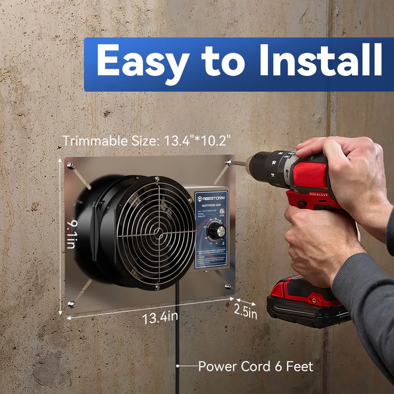 Abestorm 260CFM Crawl Space Ventilation Fan, IP-55 Rated Commercial Stainless