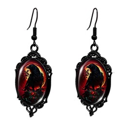 Gothic Raven/Bat Cameo Earrings,Vintage Crystal Gem Witch Earring Punk Style Glass Castle Dangle Earrings Goth Dark Victorian Mystic Jewelry Accessories for Women, Large, Crystal Glass, No Gemstone