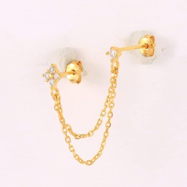 fdsmall 925 Sterling Silver Bar Dangle Earrings Minimalist Bar Earrings with Chain Dangle Earrings For Women Girl's (Gold)