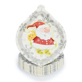 EPHYO 50 Count Christmas Paper Plates Disposable Dinner Party Plates Snowflake Oval Santa Claus Holiday Dinnerware for Dessert Salad Appetizer Cookies