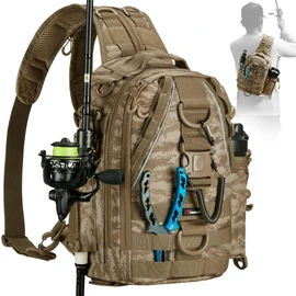 Piscifun Fishing Tackle Backpack with Rod & Gear Holder, Lightweight Outdoor Fishing Tackle Storage Bag, Hiking, Hunting, Khaki Camouflage