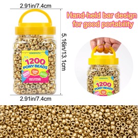Pony Beads Bulk 1200 pcs Golden Plastic Beads Bulk for Bracelet Making,Hair Braiding DIY Crafts Kandi Jewelry Key Chains and Ornaments Decorations