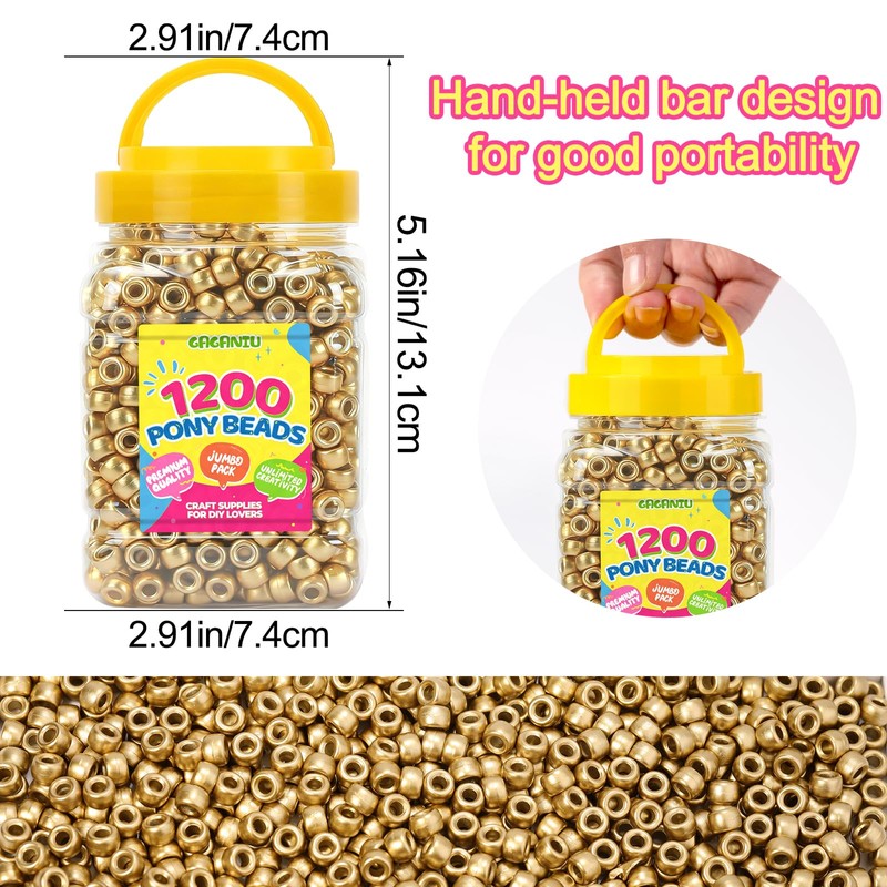 Pony Beads Bulk 1200 pcs Golden Plastic Beads Bulk for