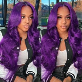 GAIWAC Purple 5x5 Body Wave Lace Front Wigs Human Hair 200% Density Glueless Colored Wigs Human Hair Pre Plucked HD Transparent Lace Frontal Purple Wigs Human Hair Pre Plucked For Black Women 24 Inch
