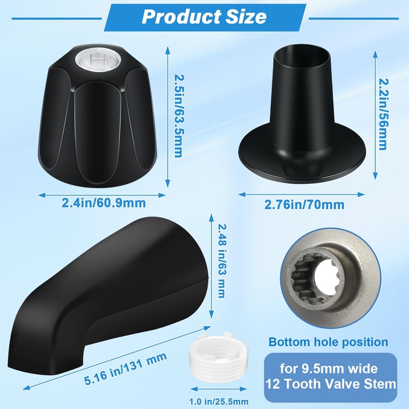 Tub Shower Trim Kit, Matte Black 3 Piece Shower Knob