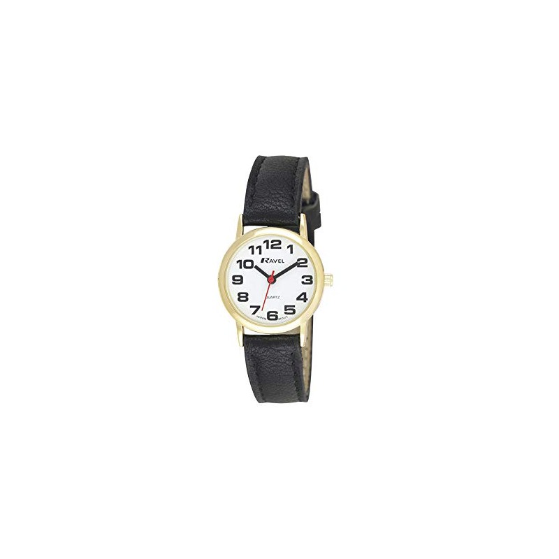 Ravel Women's Easy Read Watch with Big Numbers - Black/Gold
