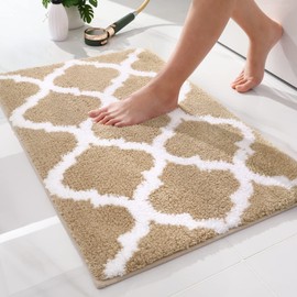 OLANLY Luxury Bath Mat, Soft and Absorbent Microfiber Bathroom Rugs, Non-Slip Shaggy Bath Carpet, Machine Wash Dry, Bath Mats for Bathroom Floor, Tub and Shower, 30" x 20", Beige