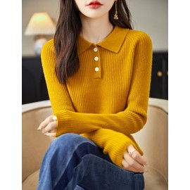 Chanyarn Women's 100% Merino Wool Sweater 2025 Fall Winter Polo Neck Long Sleeve Warm Soft Knit Pulover Sweater (Maple Leaf,M)