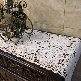 ABREEZE Rustic Floral Table Runner Hand Crochet Table Placemats White Cotton Table Doilies Runners, 2PC 15.7 Inchx31.5Inch