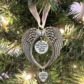 BTORER Christmas Memorial Ornaments Angel Wings Sympathy Gifts for Loss of Loved One - I Have a Angel Watching Over Me I Call -A Piece of My Heart Is in Heaven Christmas Tree Hanging Decor (Sister)