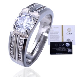 Halukakah Men's Moissanite Ring 925 Sterling Silver with 2 Carat Diamond and Certificate, 2.0 ct Luxury Jewellery for Engagements, Adjustable Size, Timeless Gift for Husband, Boyfriend, Anniversary,