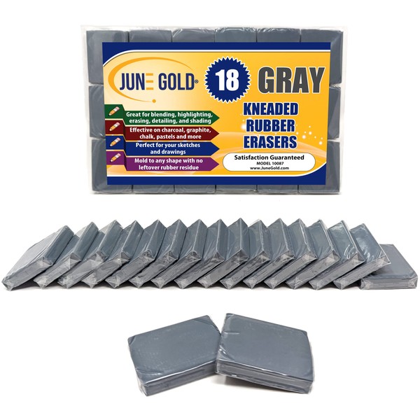 June Gold Kneaded Rubber Erasers, Gray, 18 Pack - Blend,