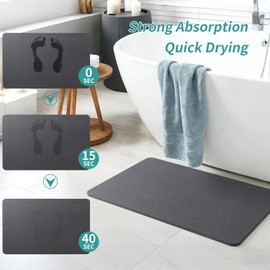 Premium Diatomaceous Earth Stone Bath Mat - Quick Dry Non Slip Bathroom Floor Mat, Diatomite Shower Mat for Bathroom, Stone Drying Mat for Kids & Pets, Stone Bathroom Mat(23.6"x15.3"-Dark Gray)