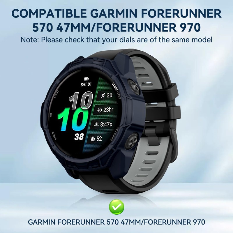 MYSNBKN Case for Garmin Forerunner 570 47MM/970 TPU Bumper Proof