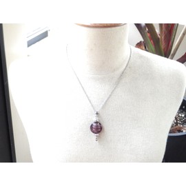 Handmade necklace with flat violet lampwork glass beads and silver-plated brass, vintage style, made in France