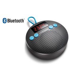 Wavemaster MOBI-3 Portable Bluetooth Speaker for On the Go (360° Sound Field) with Radio, Alarm Clock and Hands-Free Function for Mobile Sound Sources, IPX5 Splash Protection, Anthracite/Blue