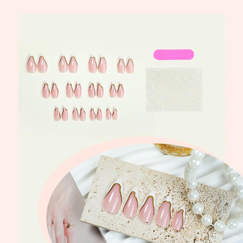 24PCS French Golden Wave French Flame Press on Nails Modern