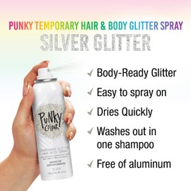 Punky Temporary Hair and Body Glitter Spray Silver – Glitters Hairspray, Adds Sparkly Shimmery Glow, Hair Glitter for Kids, Women, Men 3.5 oz