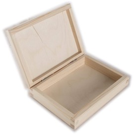 Small Shallow Flat Lidded Wooden Box with Magnetic Closure | 16 x 12 x 3.5 cm | Plain Pine Storage to Decorate Decoupage Craft | Unpainted & Untreated Pinewood